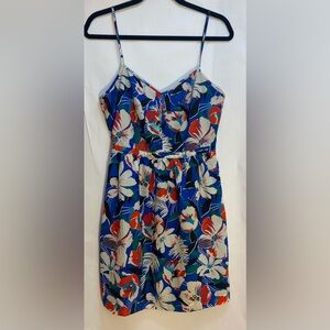J Crew Dress‎ Size 4 Hawaiian Floral Print Blue Tropical Sundress with Pockets